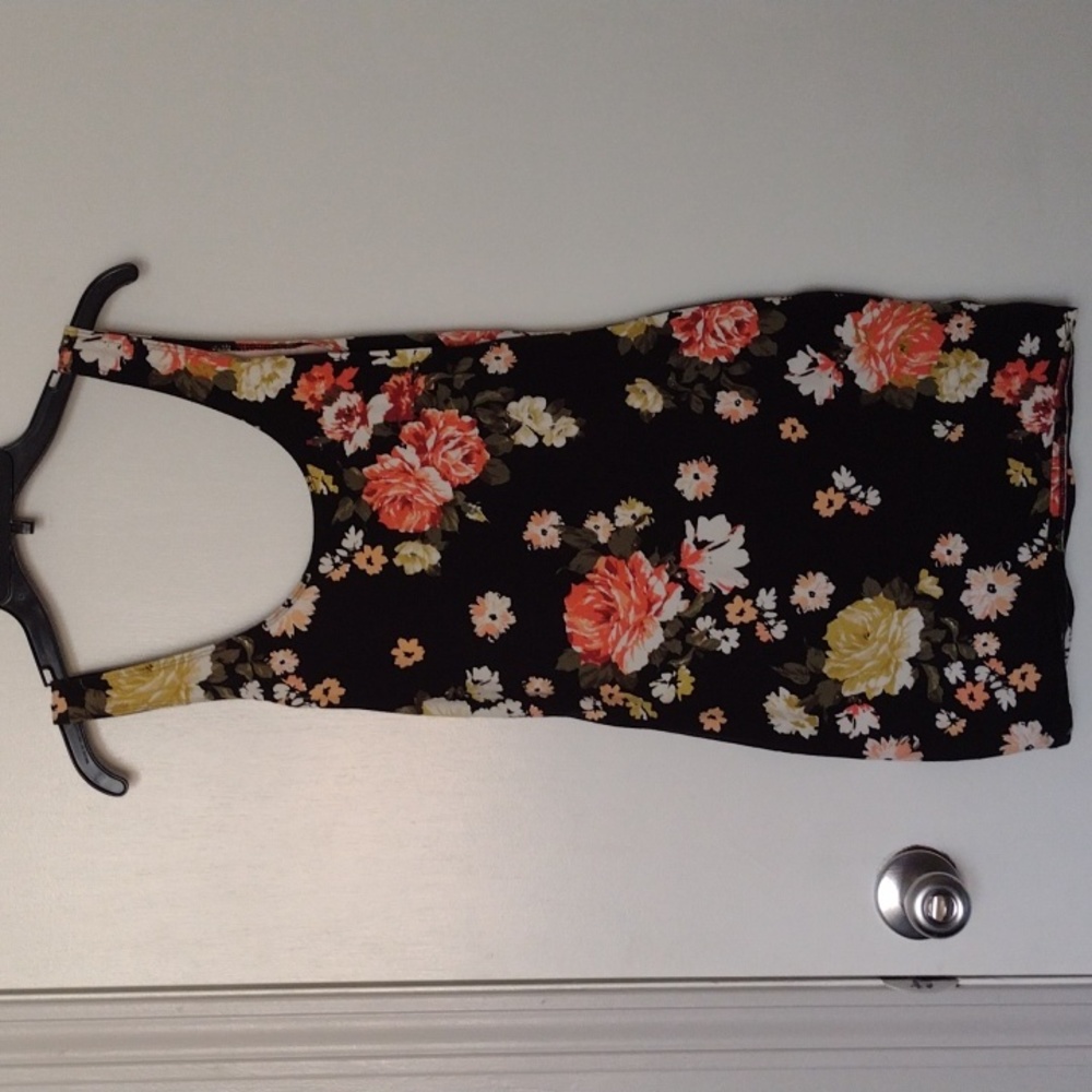 Garage Black Flower print Tight Mini Dress size XS